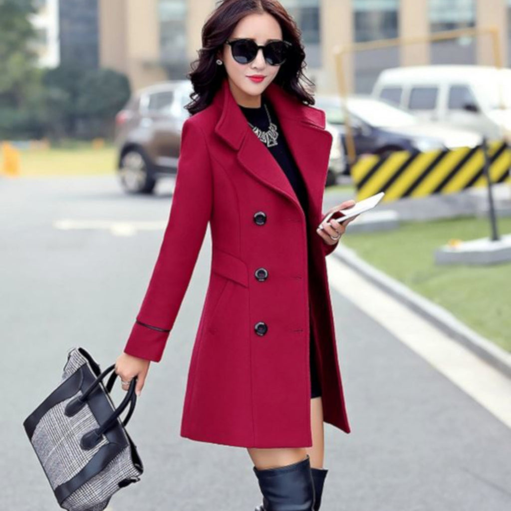 Womens Red Double Breasted Light Weight Pea Coat