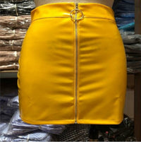 Canary Yellow O Ring Zip Up Leather Mini Skirt