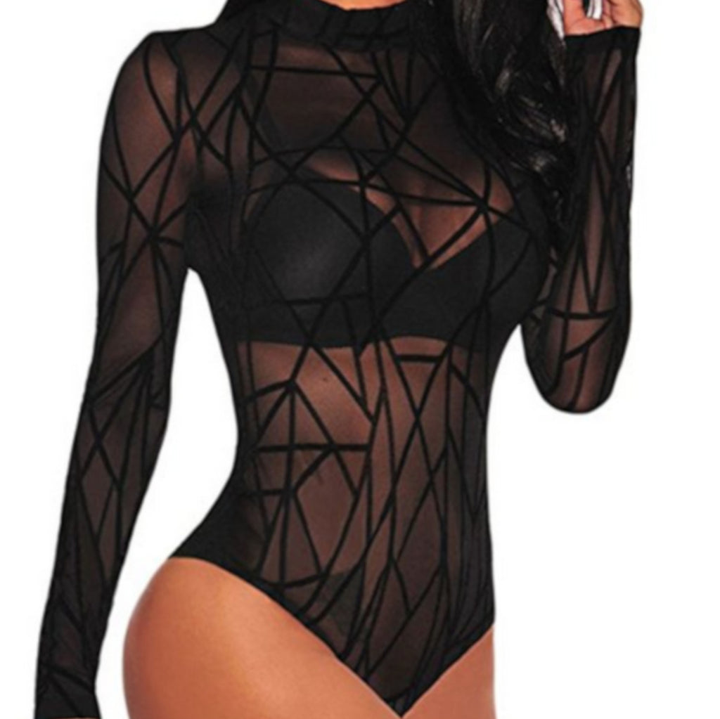 Womens Risqué Black Geometric Mesh Bodysuit Clubwear