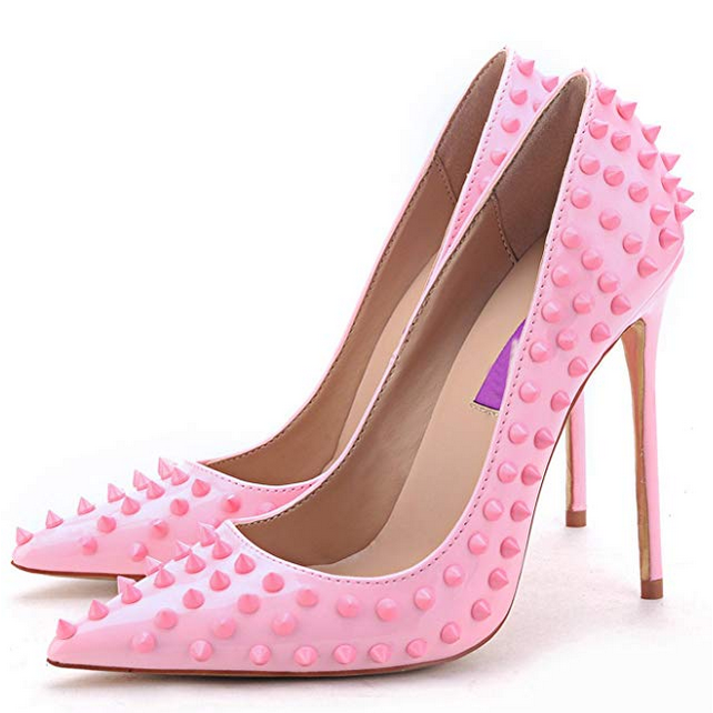 Bubblegum Pink Rivet High Heels For Wedding Party Dress Shoes 9 / Pink High Heels Edgy Couture