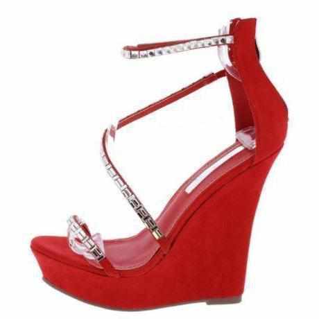 Classic Red Rhinestone Platform Wedge Wedding Sandals 7.5 / Red Wedges Edgy Couture