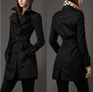 Womens Black Double Breasted Trench Coat Lightweight Rain Jacket