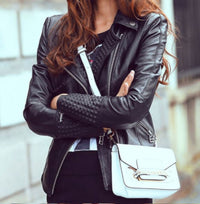 Edgy Black Leather Studded Side Zip Biker Jacket