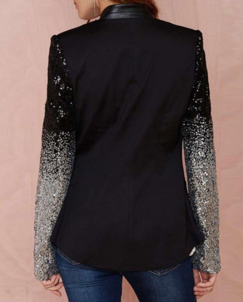 Edgy Black Sequin Business Casual Long Sleeve Office Blazer Jacket  Blazers Edgy Couture