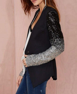 Edgy Black Sequin Business Casual Long Sleeve Office Blazer Jacket  Blazers Edgy Couture