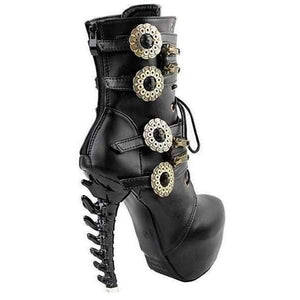 Black &amp; Gold SteamPunk Jagged Edge Peep Toe High Heel Ankle Boots  Ankle Boots Edgy Couture