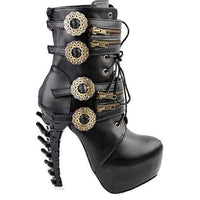 Black &amp; Gold SteamPunk Jagged Edge Peep Toe High Heel Ankle Boots  Ankle Boots Edgy Couture