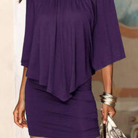 Edgy Professional Purple Off Shoulder Pencil Dress W /Ruffles