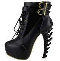 Edgy SteamPunk Black Platform Jagged High Heel Ankle Boots-Boots-5-Black-Edgy Couture