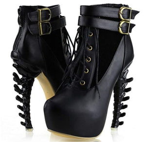 Edgy SteamPunk Black Platform Jagged High Heel Ankle Boots-Boots-Edgy Couture