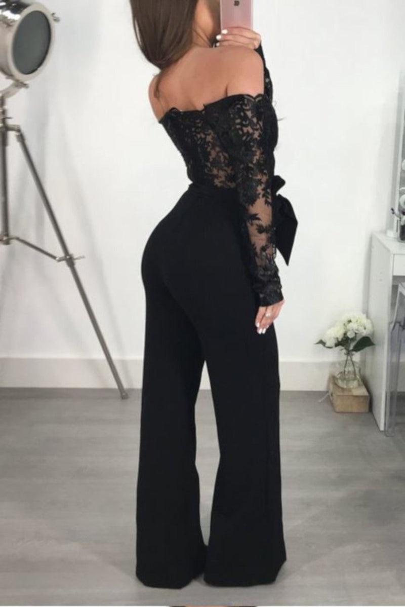 Elegant Black Lace Off Shoulder Jumpsuit Romper-Jumpsuit-Edgy Couture