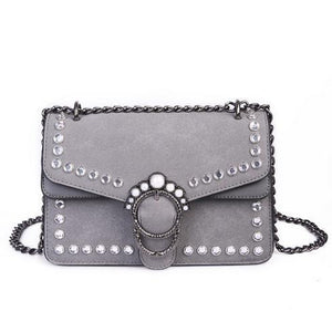 Grey Embellished Suede Crystal Stud Clutch Shoulder Bag  Shoulderbag Edgy Couture