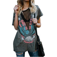 Grey Mesh Patriot Eagle Steampunk Distressed Graphic T-Shirt  T-Shirts Edgy Couture