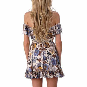 Ladies Off Shoulder Brown Floral Lace up Party Sundress  Sundress Edgy Couture