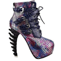 Aqua Mermaid Black &amp; Pink SteamPunk Jagged Edge Platform High Heel Ankle Boots  Ankle Boots Edgy Couture