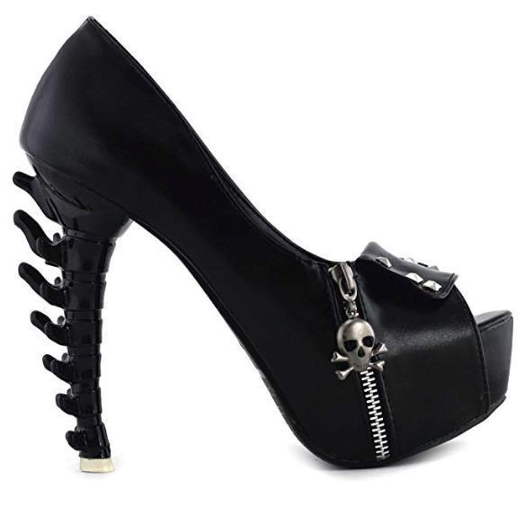 Women's Metallic Black Skull Rivets High Heel Stilettos 10 / Black / PU Pumps Edgy Couture