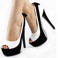 Women's Classic Black &amp; White Peep Toe Dress Shoes  Pumps Edgy Couture