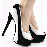 Women's Classic Black &amp; White Peep Toe Dress Shoes  Pumps Edgy Couture