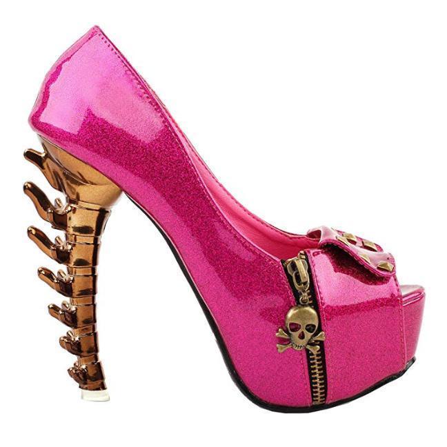 Women's Metallic Pink Skull Rivets High Heel Stilettos  Pumps Edgy Couture