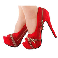 Women's Edgy Red Punk Rock Peep Toe Dress Pumps  Pumps Edgy Couture