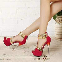 Hot Red Gold Accent Wedding Platform High Heels Red / 8.5 High Heels Edgy Couture