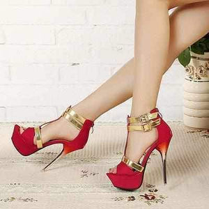 Hot Red Gold Accent Wedding Platform High Heels Red / 8.5 High Heels Edgy Couture