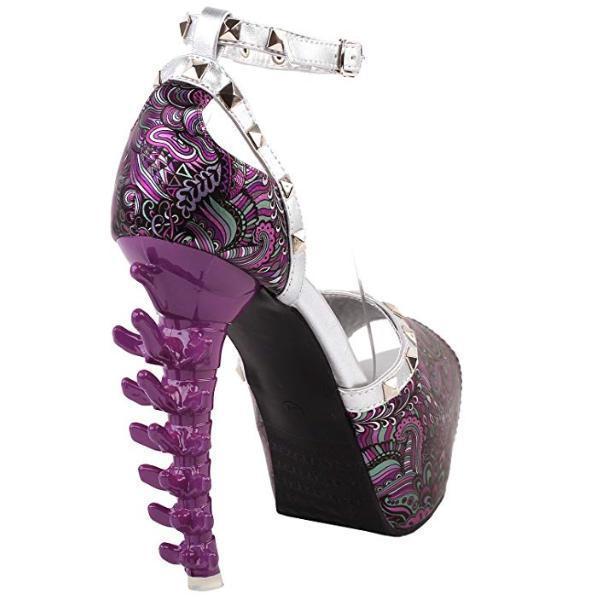 Women's Purple Retro Floral Bone Heel Stilettos  Pumps Edgy Couture