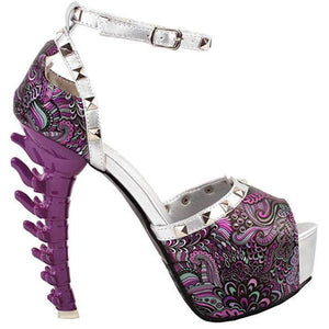 Women's Purple Retro Floral Bone Heel Stilettos  Pumps Edgy Couture