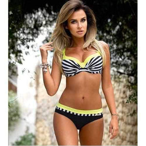 Risque Yellow Zebra Print Push Up 2pc Bikini Swimwear Set XXL / Yellow Bikini Edgy Couture