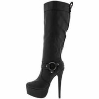 Sexy Black Silver Chain Platform Knee High Dress Boots 10 / Black Boots Edgy Couture