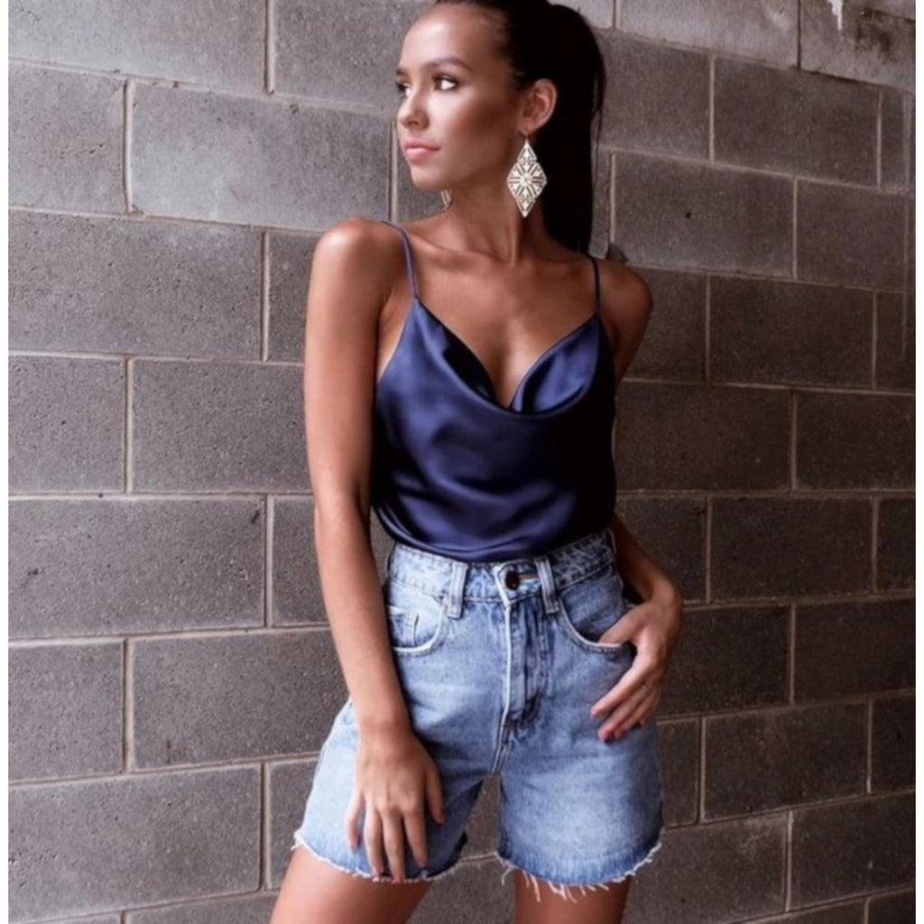 Sexy Blue Sleeveless Chiffon Strappy Tank Top Camisole Large / NavyBlue Shirts Edgy Couture