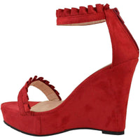 Sexy Red Faux Suede Ruffled High Heel Platform Wedge Wedding Sandals  Wedges Edgy Couture