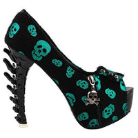 Womens Green Skull Studded Cross bone High Heels  Pumps Edgy Couture