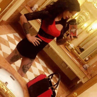 Steampunk Black Lace Qtr Sleeve Sexy Red Party Bodycon Dress  Bodycon Dress Edgy Couture