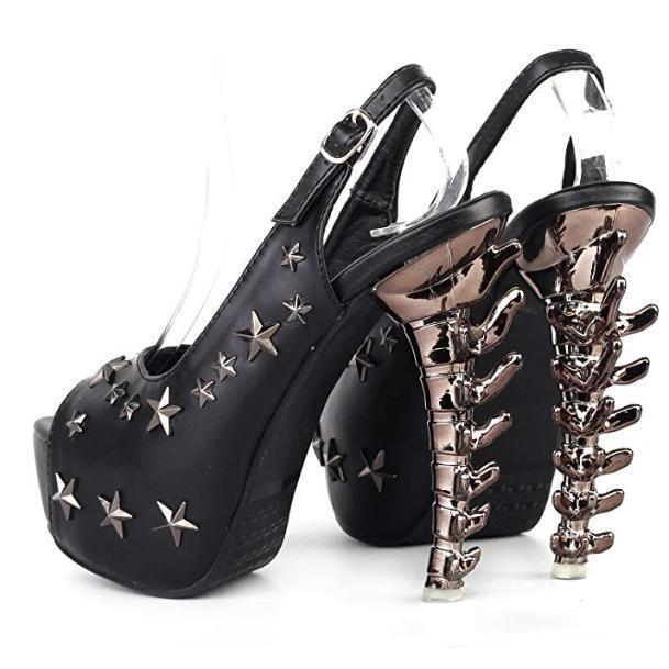 Women's Alternative Black Star Rivet Sling Back Heels  Pumps Edgy Couture