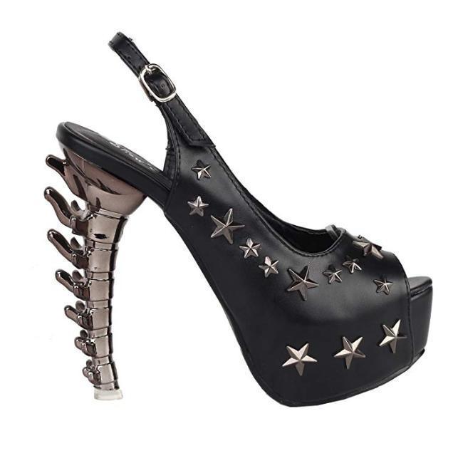 Women's Alternative Black Star Rivet Sling Back Heels  Pumps Edgy Couture