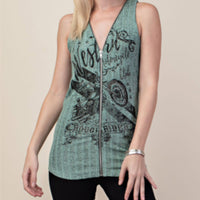 Vintage Teal Green Motorcycle Western Tank Top Camisole