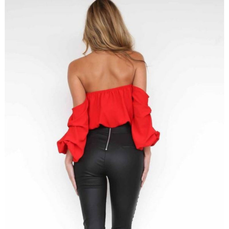 Trendy Red Off The Shoulder Flowy Summer Crop Top W/ Ruffles  Crop Tops Edgy Couture