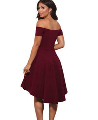 Vintage Wine Red Off The Shoulder NYE High Low Cocktail Dress  Skater Dress Edgy Couture