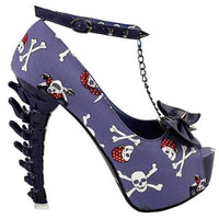 Women's Blue Skull &amp; Bones Ankle Leash Stilettos  Pumps Edgy Couture