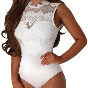 Vintage White Lace Sleeveless Wedding Bodysuit Teddy