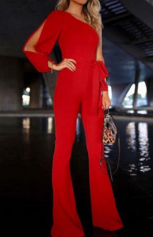 Women Red Wide Leg Hipster Business Suit Jumpsuit-Jumpsuit-Small-Red-Edgy Couture