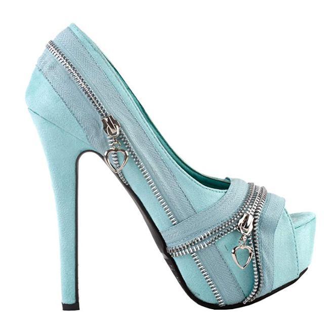 Women's Baby Blue Punk Rock Peep Toe Dress Pumps 10 / Blue / PU Pumps Edgy Couture