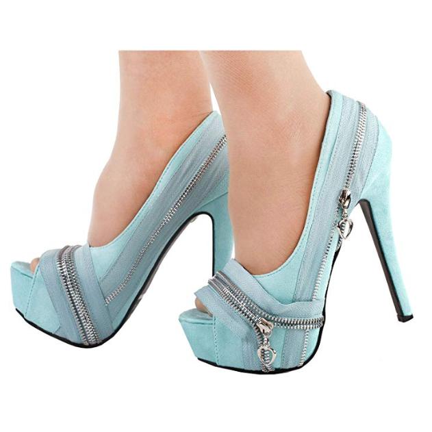 Women's Baby Blue Punk Rock Peep Toe Dress Pumps  Pumps Edgy Couture