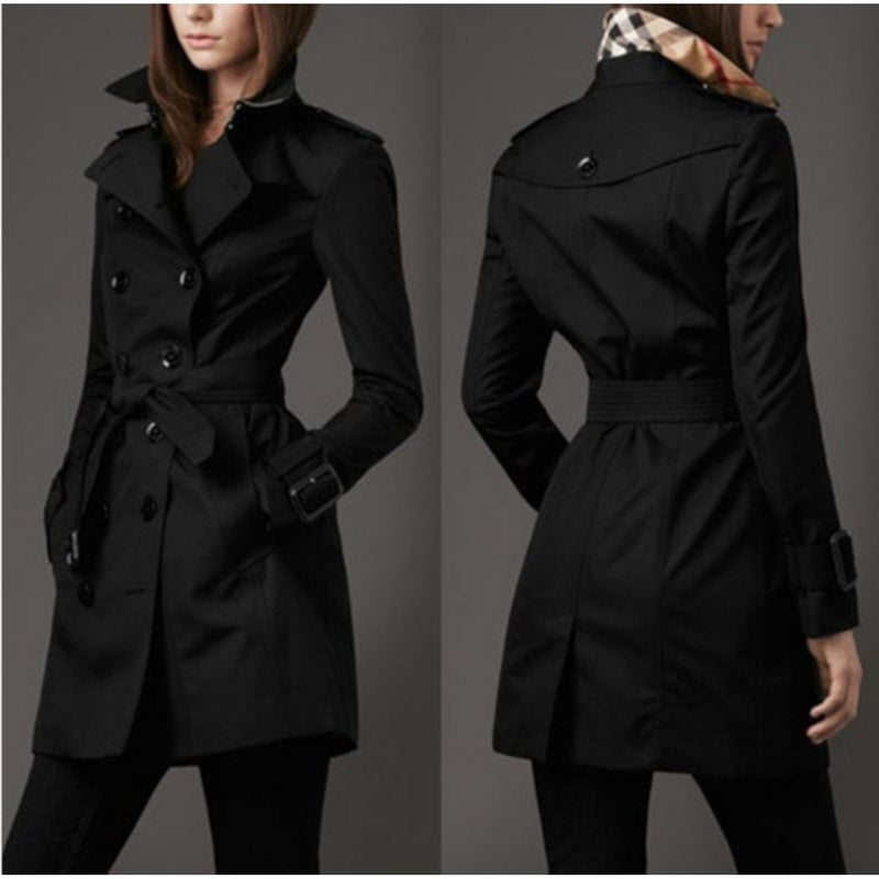 Womens Black Double Breasted Trench Coat Lightweight Rain Jacket X-Large / Black Trench Coat Edgy Couture