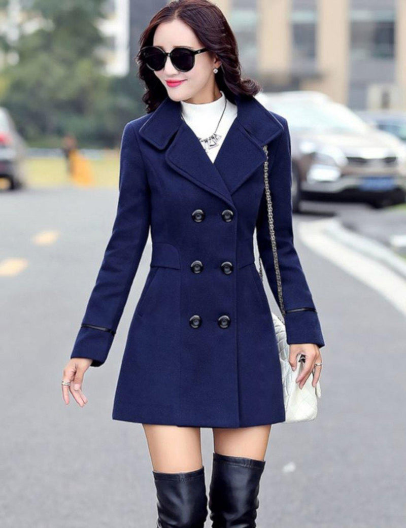 Womens Blue Double Breasted Lightweight Peacoat Dress Jacket  Pea Coat Edgy Couture