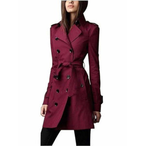 Women's Dark Red Double Breasted Lightweight Trench Coat Rain Jacket  Trench Coat Edgy Couture