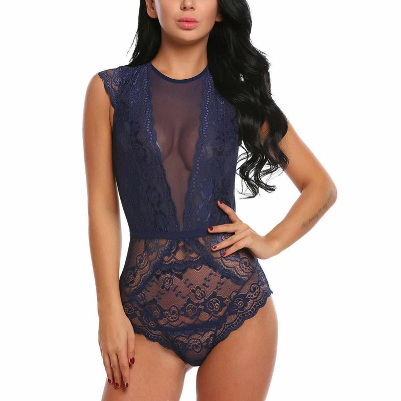 Women's Desirous Blue Mesh Sleeveless Babydoll Teddy XXL / Navy Bodysuit Edgy Couture