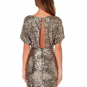 Womens Gold Sequin Qtr Sleeve Bodycon NYE Party Dress  Party Dress Edgy Couture