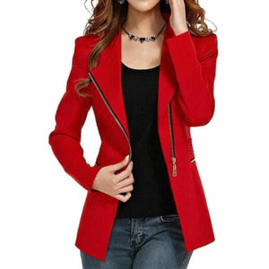 Womens Red Side Zip Gold Accent Long Sleeve Office Blazer Jacket  Blazers Edgy Couture